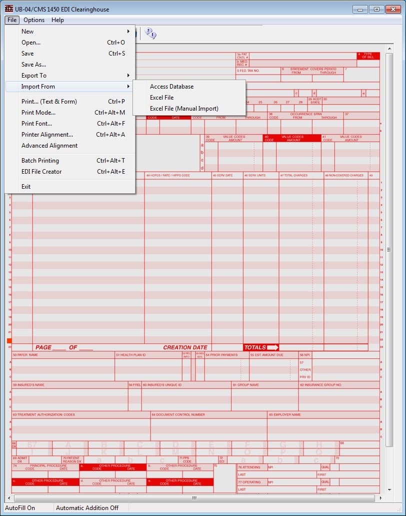 UB 04 EDirect CMS1450 Medical Billing Form Claim Software