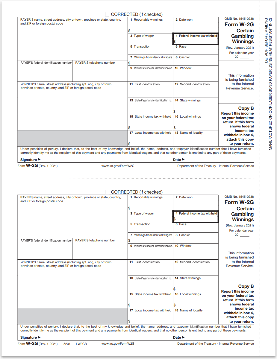 W2G Forms For Gambling Winnings Winner Copy B DiscountTaxForms
