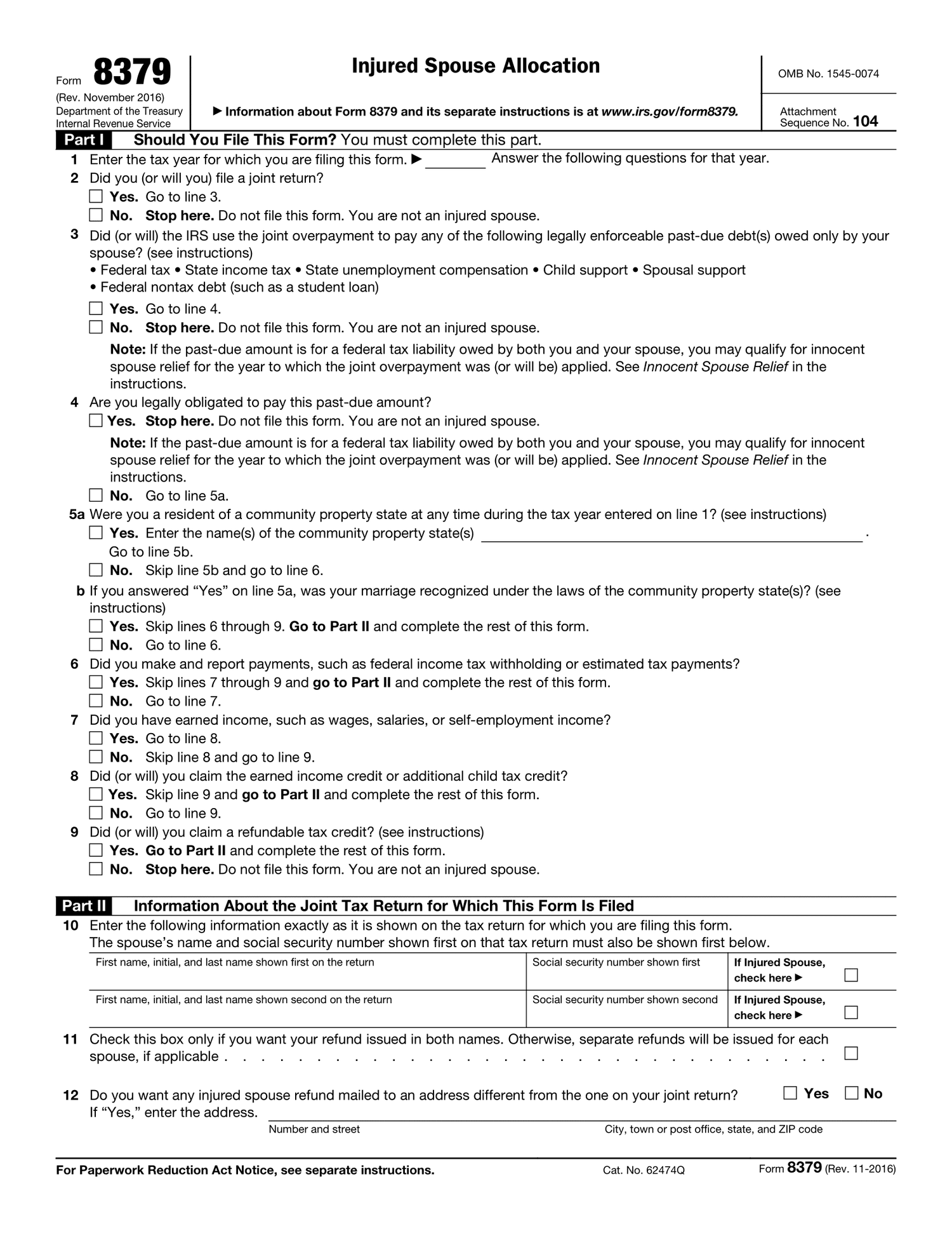 Irs Form 8379 Printable