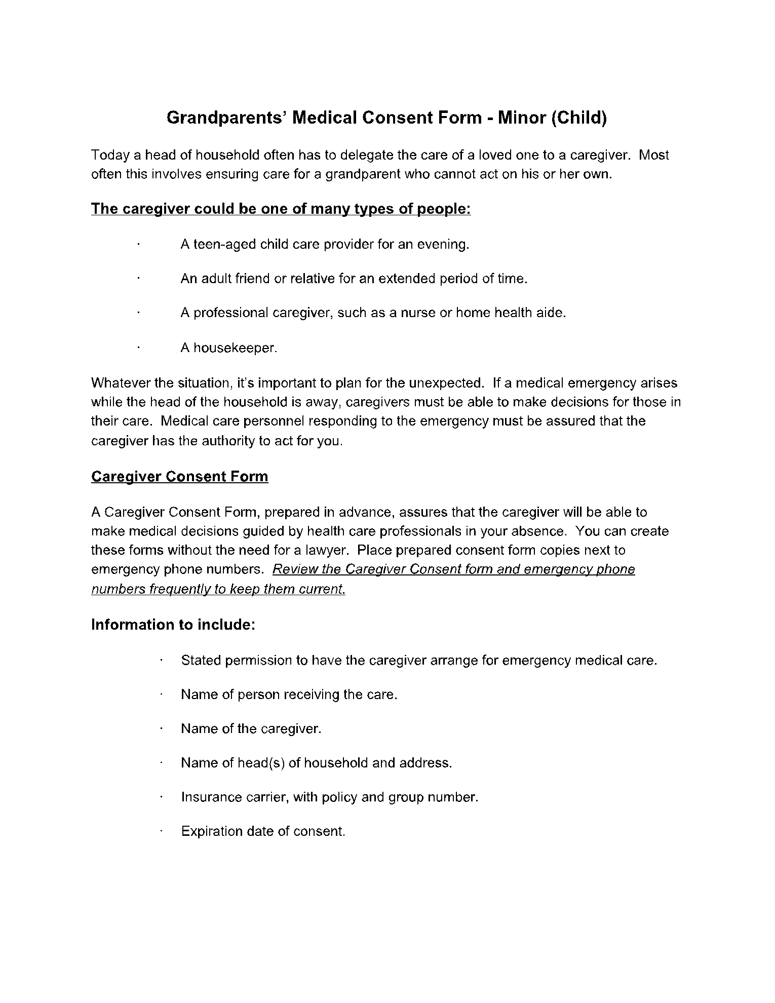 Printable Medical Authorization Form For Minor