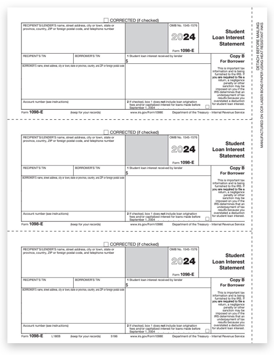 1098E Forms Student Loan Interest Copy B DiscountTaxForms