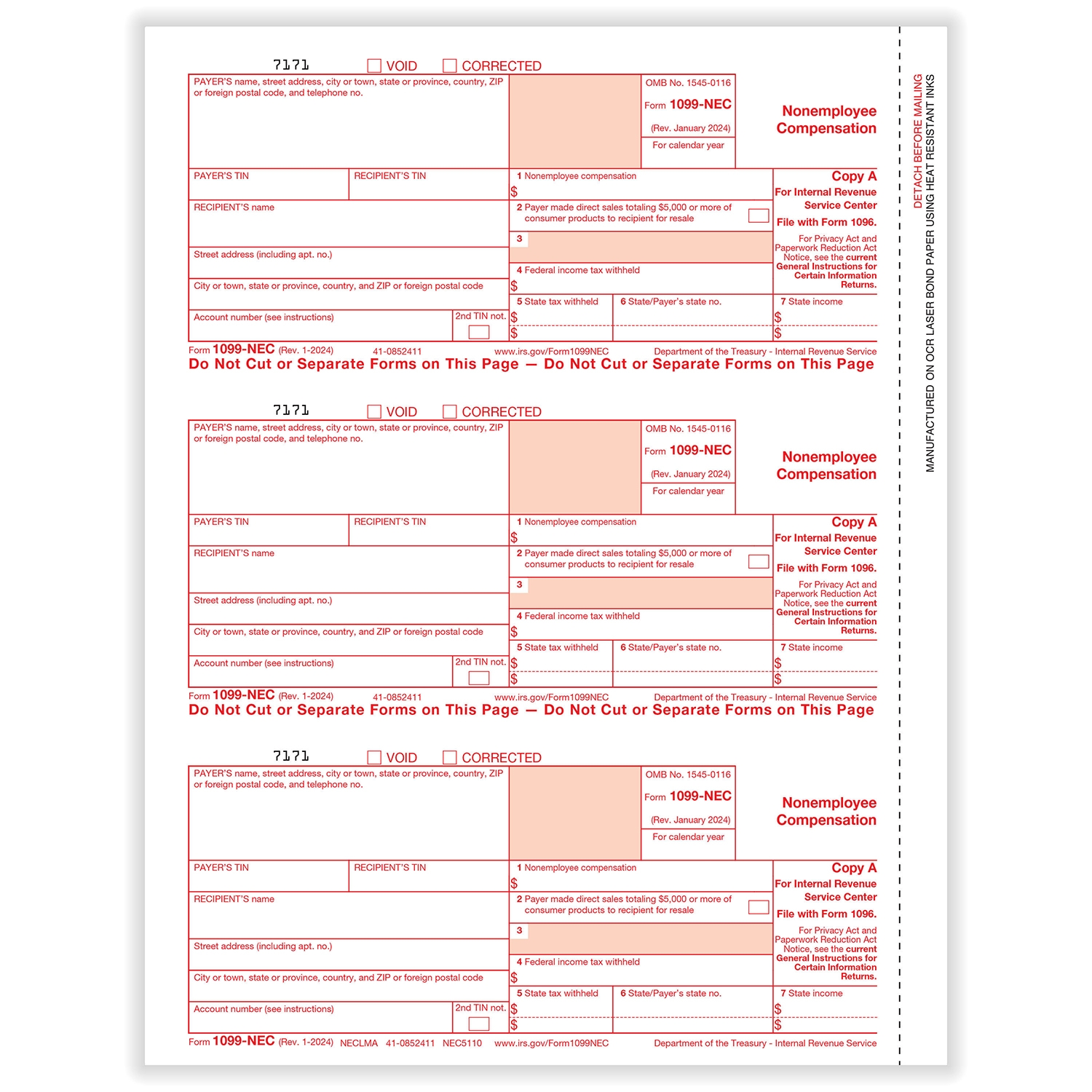 1099 NEC 3 Up Individual Fed Copy A Formstax 1099 NEC 3 Up Individual Fed Copy A Formstax