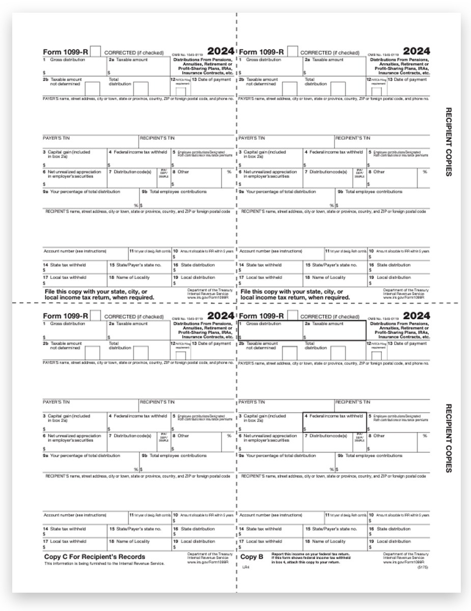 1099R Tax Forms 2024 4up Recipient Copies DiscountTaxForms