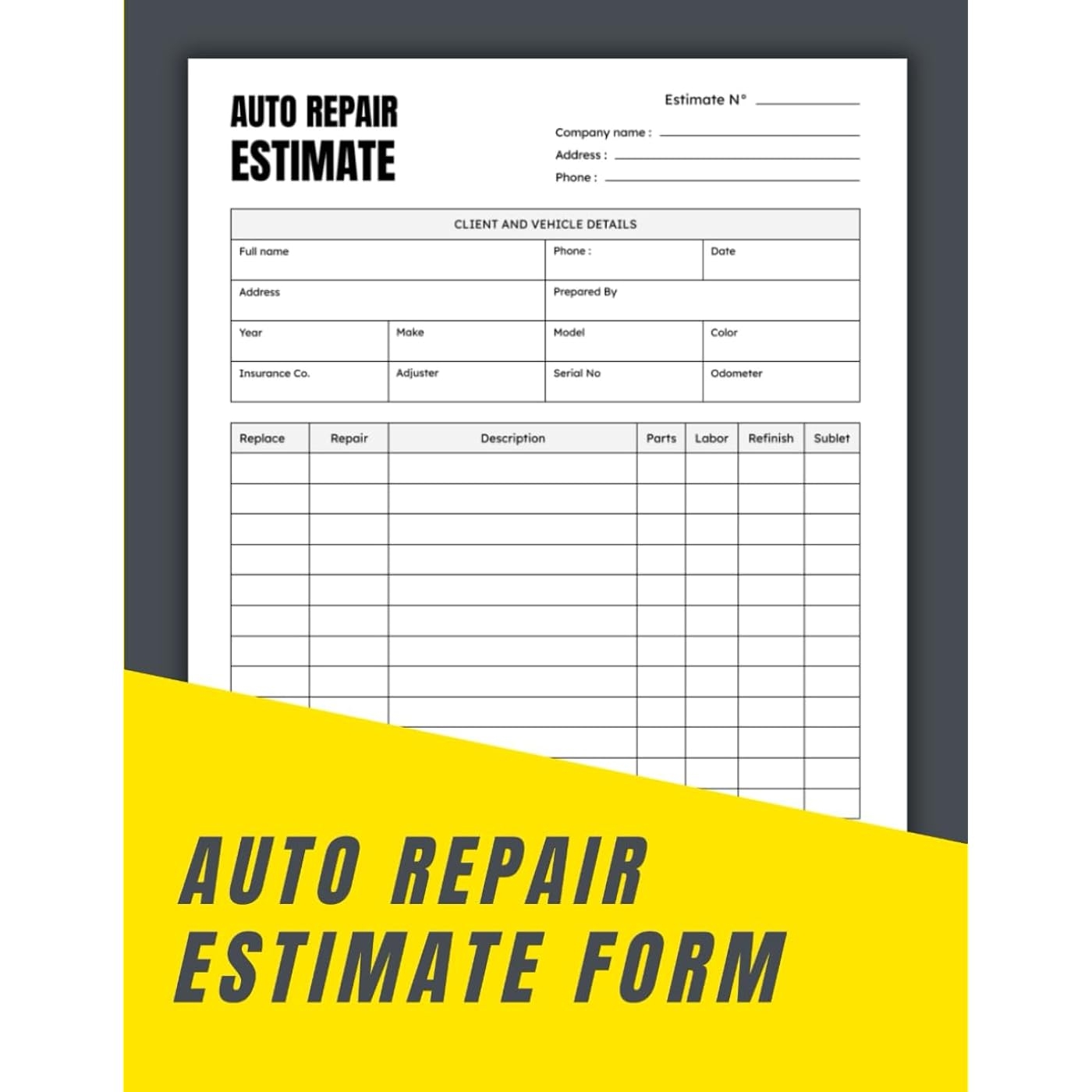  2 mo Finance Auto Repair Estimate Form Book Easy Form For Body Shop 70 Forms one Page Full Other Blank Buy Now Pay Later
