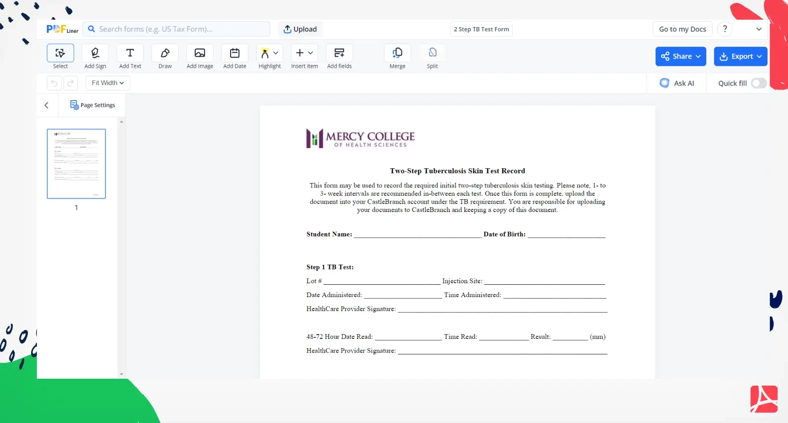 2 Step TB Test Form Edit Download And Send Online PDFliner