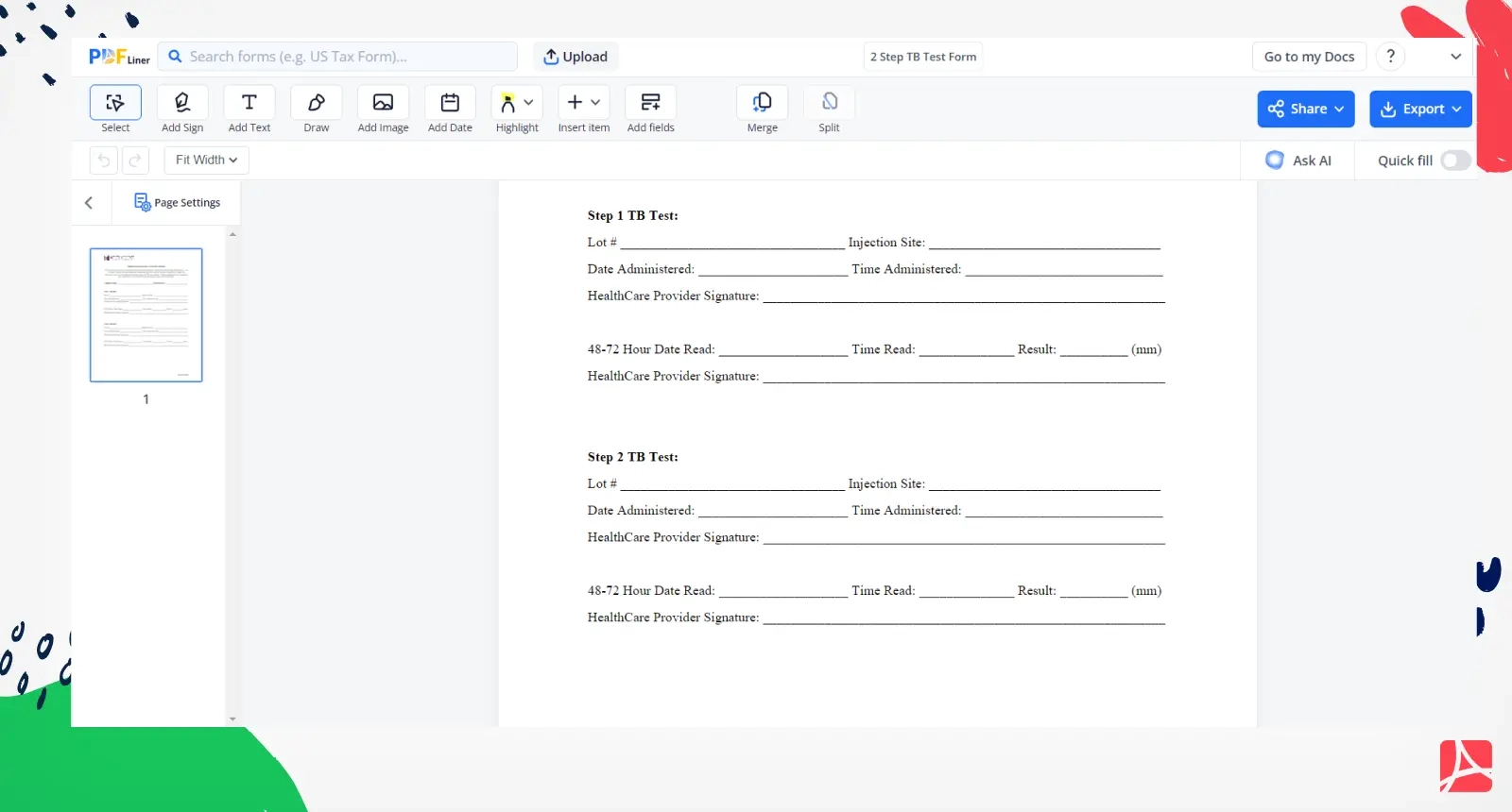 2 Step TB Test Form Edit Download And Send Online PDFliner