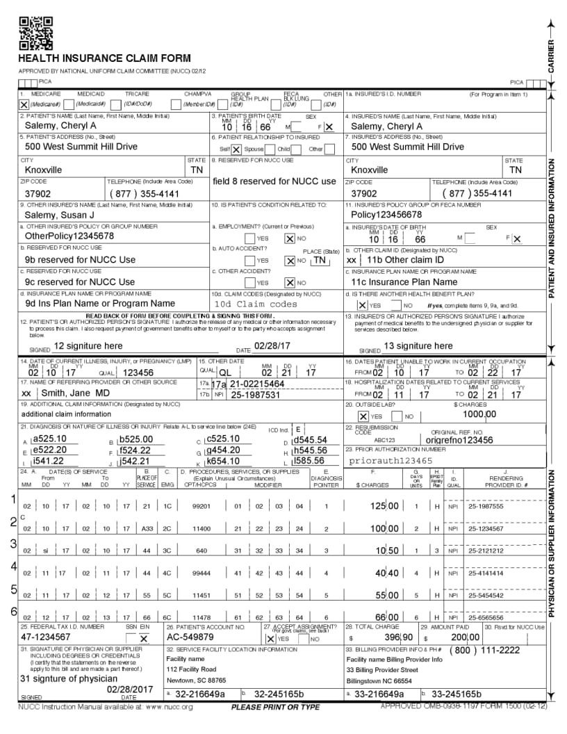 2018 CMS 1500 Form Updates Healthcare Claims OCR For CMS1500 UB04 J430