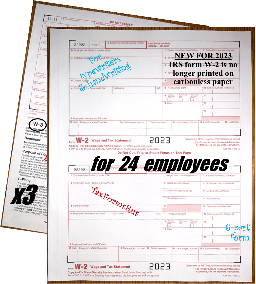 2023 IRS Tax Forms W 2 Wage Stmts 24 Employees NON Carbonless 6pt 3 W 3 NO Env EBay
