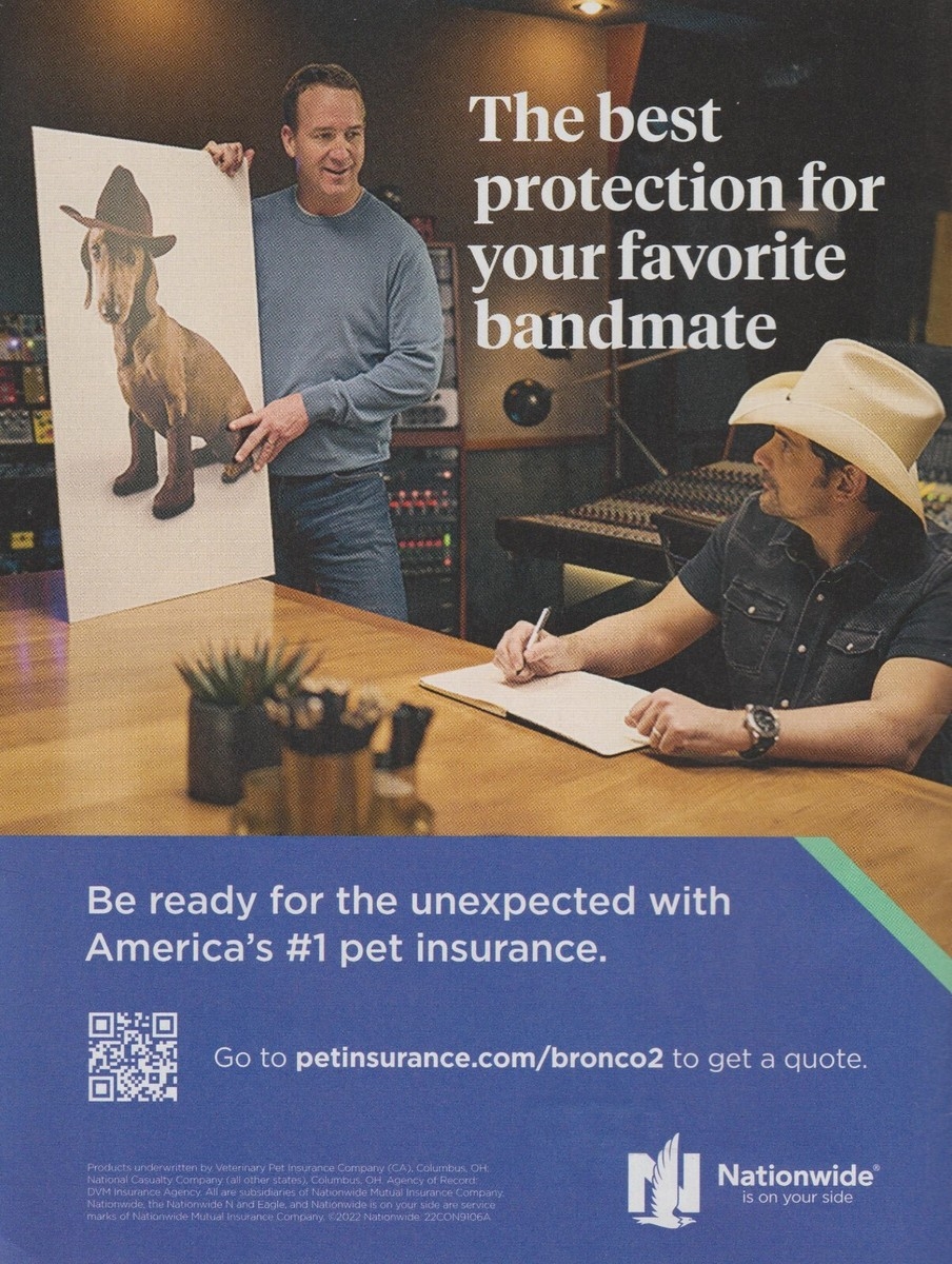 2023 Nationwide Pet Insurance Peyton Manning Brad Paisley Dog Print Ad Photo EBay