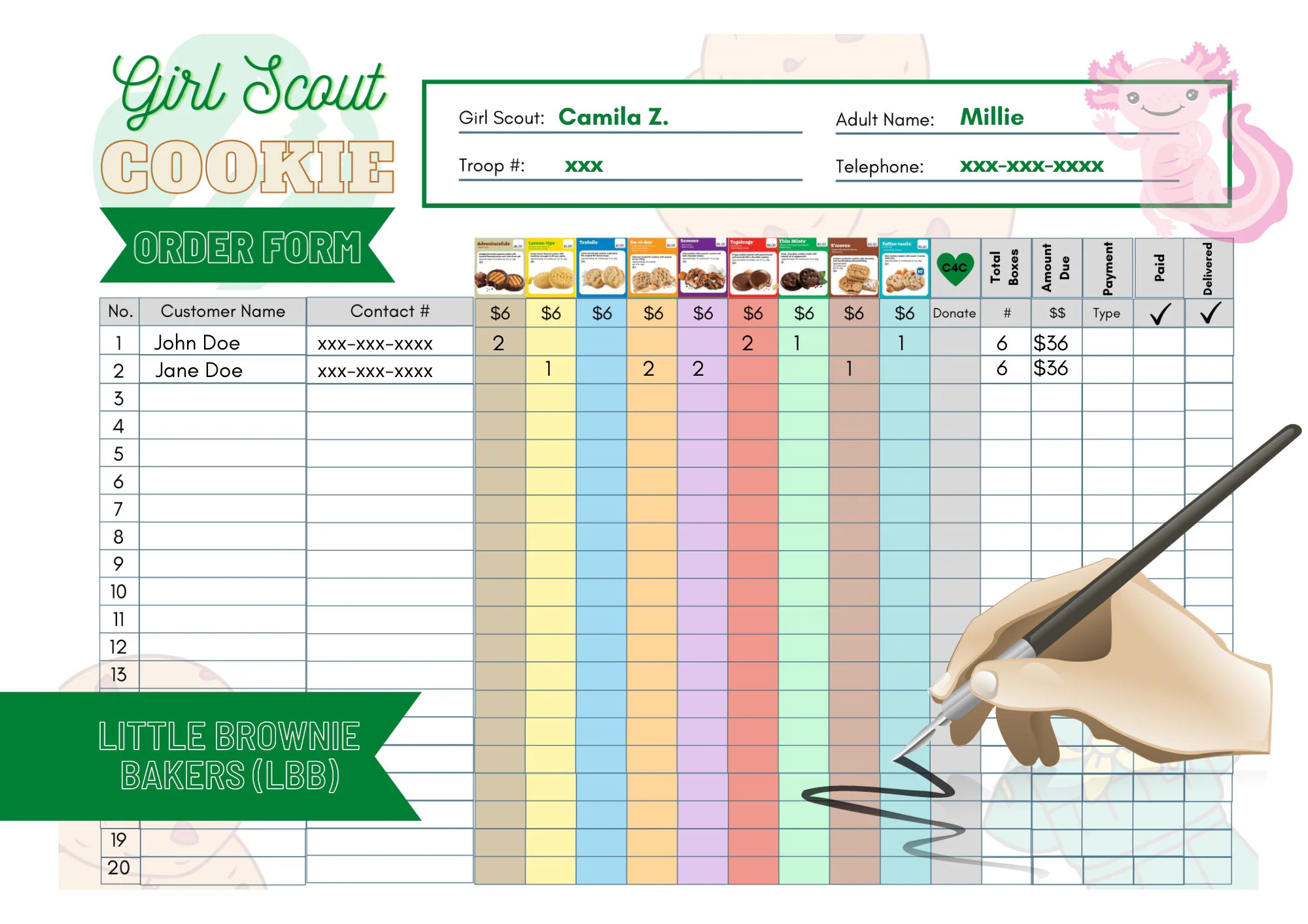 2024 Girl Scout Cookie Order Form Template Little Brownie Bakers LBB Girl Scout Cookie Troop Tracker Order Form Etsy