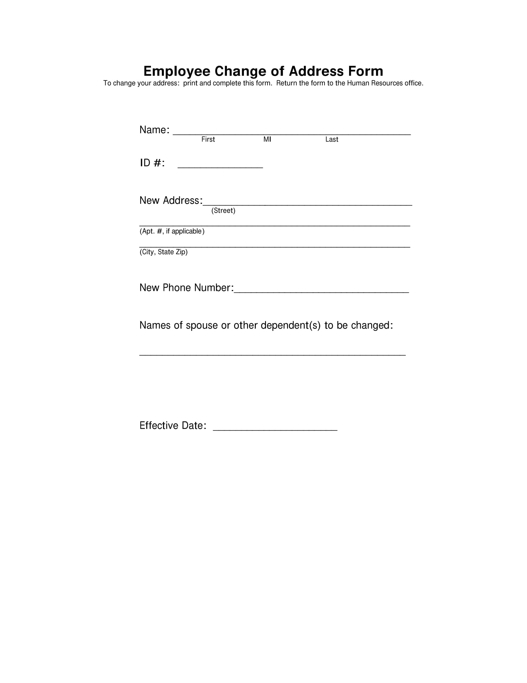 Change Of Address Printable Form