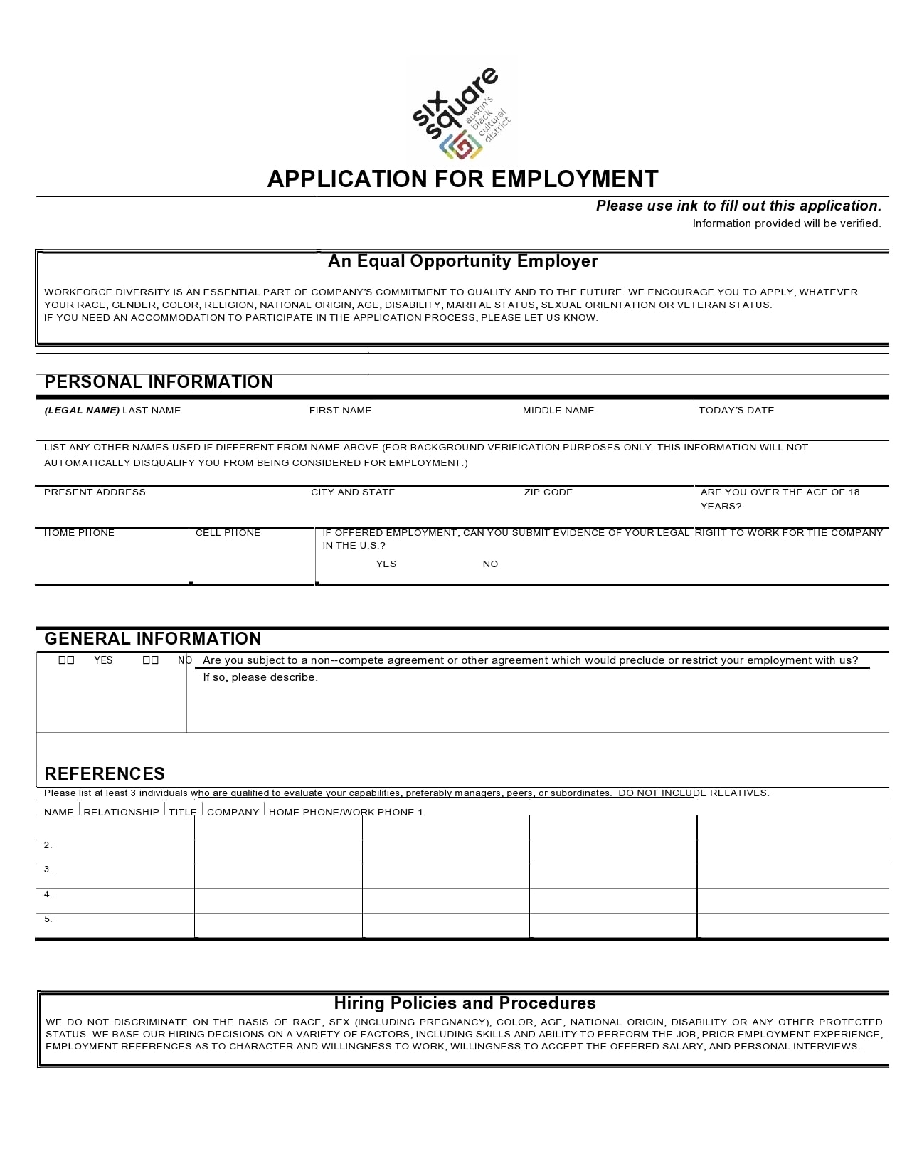 Printable Employment Application Forms