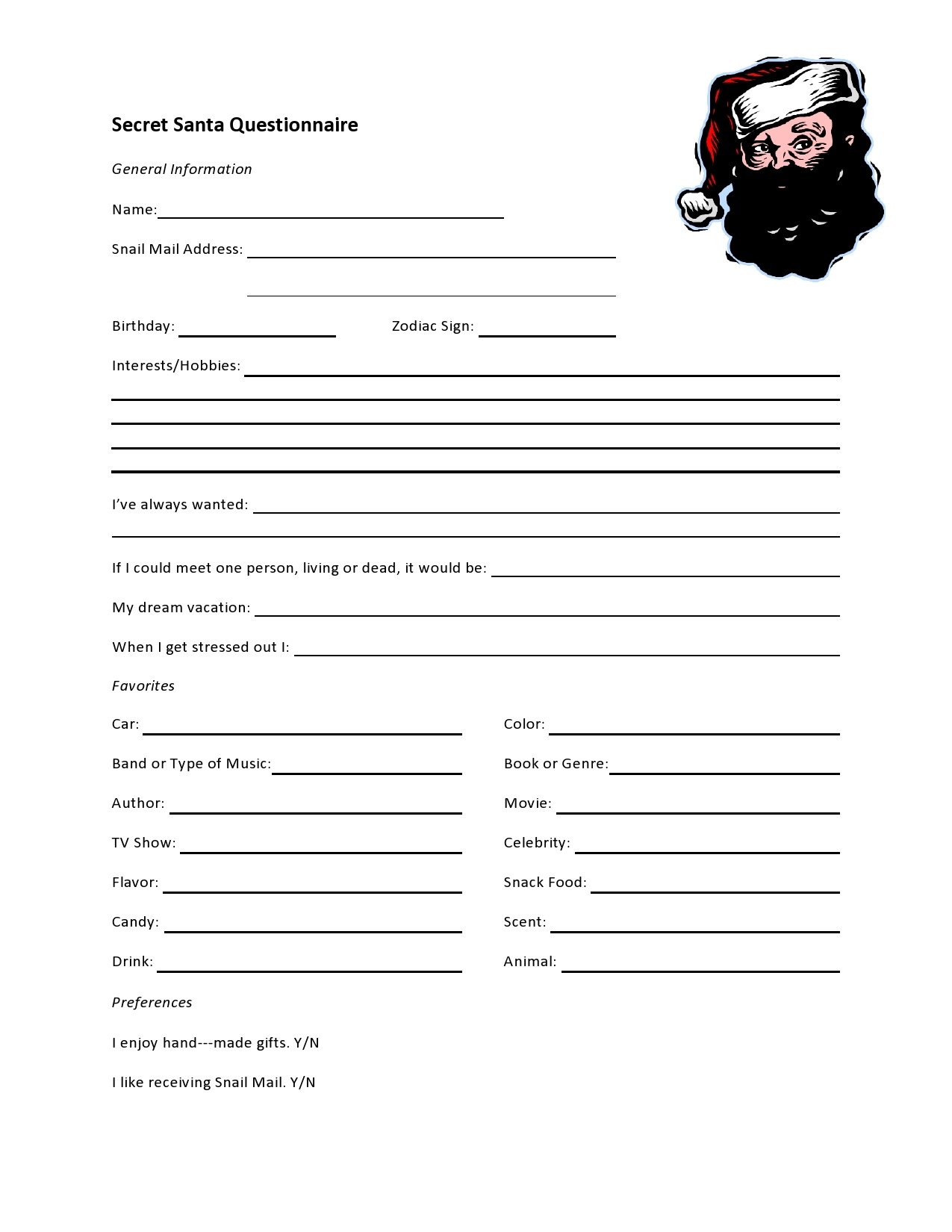 Secret Santa Printable Forms