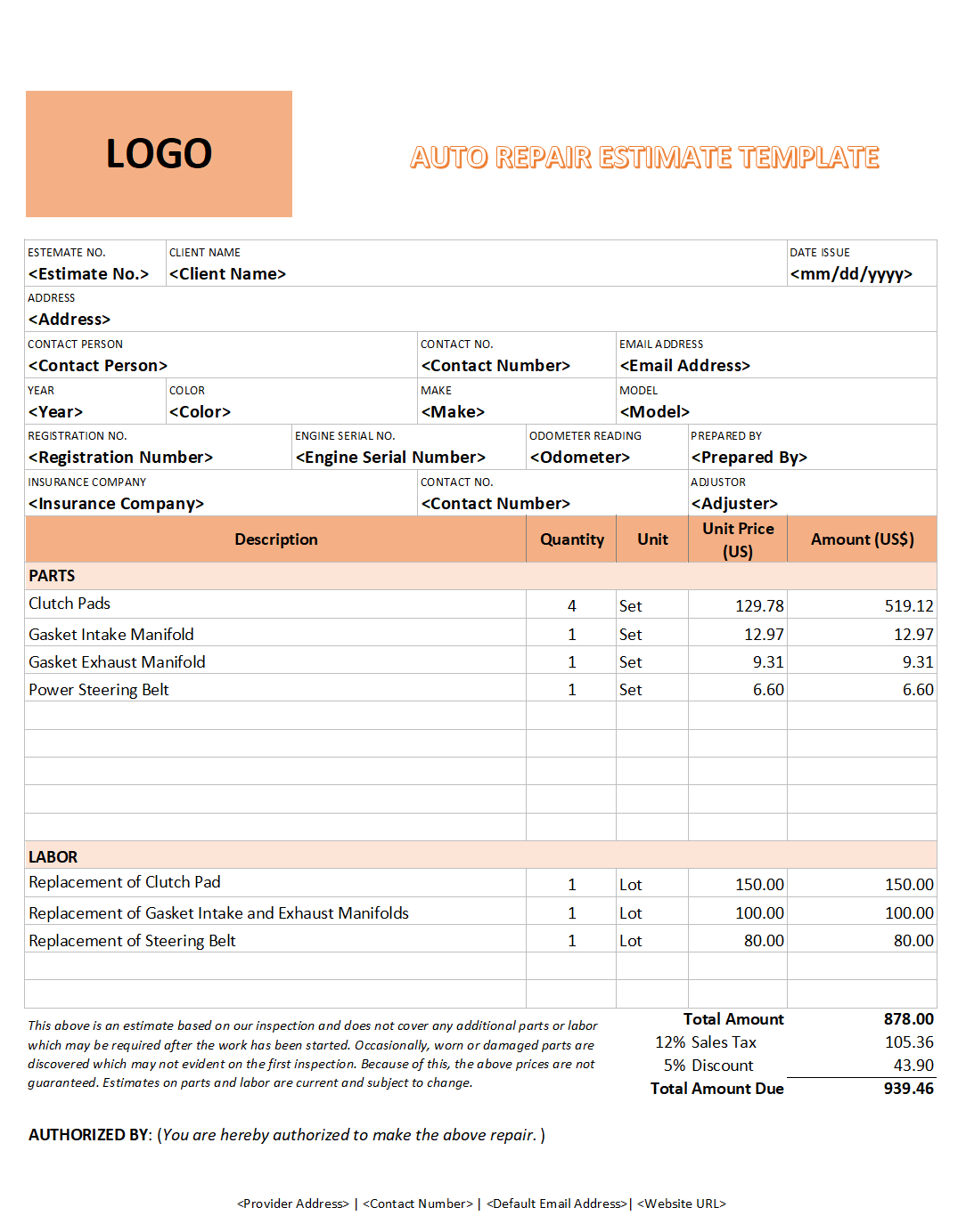 28 Free Estimate Template Forms Construction Repair Cleaning 