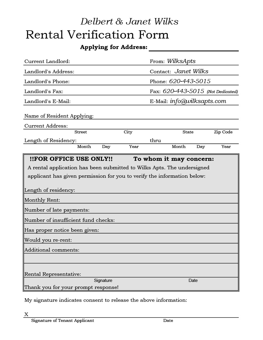 Free Printable Rental Verification Form