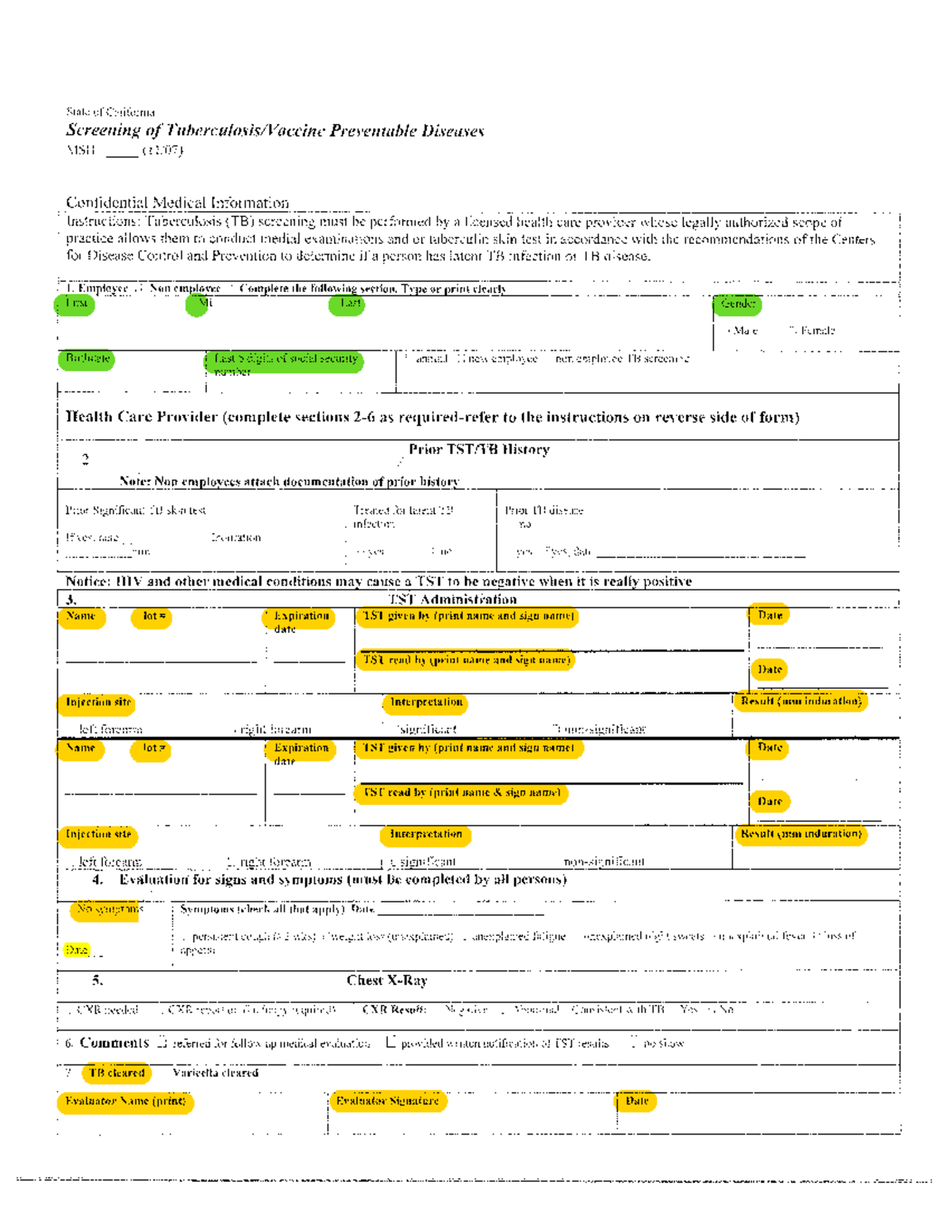 Blank Tb Test Form Printable