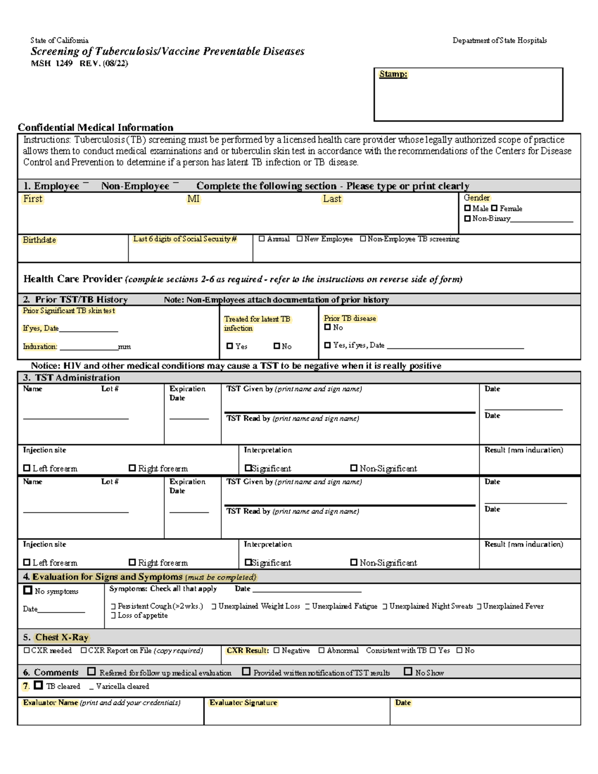 2Step PPD TB Screening Form History Of Positive PPD Results Studocu