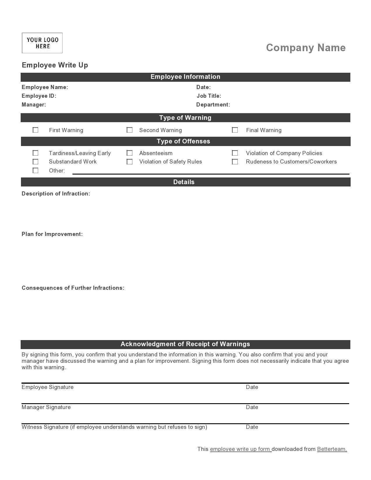 30 Effective Employee Write Up Forms Free Download 30 Effective Employee Write Up Forms Free Download