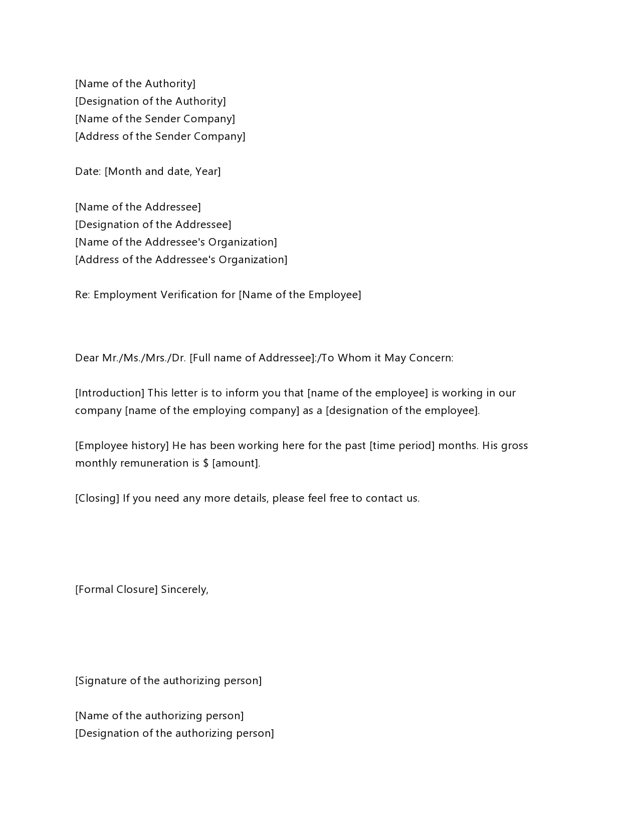 Free Printable Verification Of Employment Form