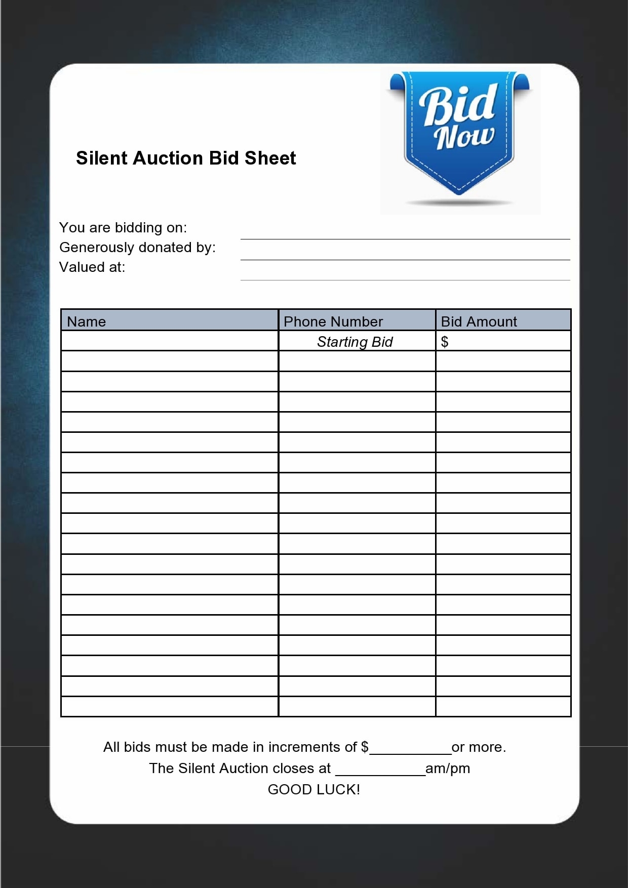 Auction Printable Procurement Form