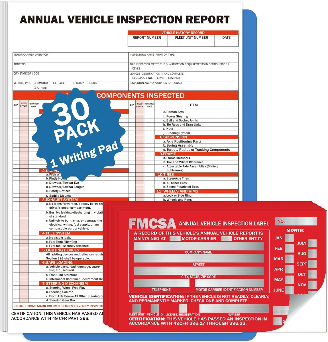 30Pack DOT Annual Vehicle Inspection Forms And Stickers 30 Pk 3 Ply Vehicle Insp EBay