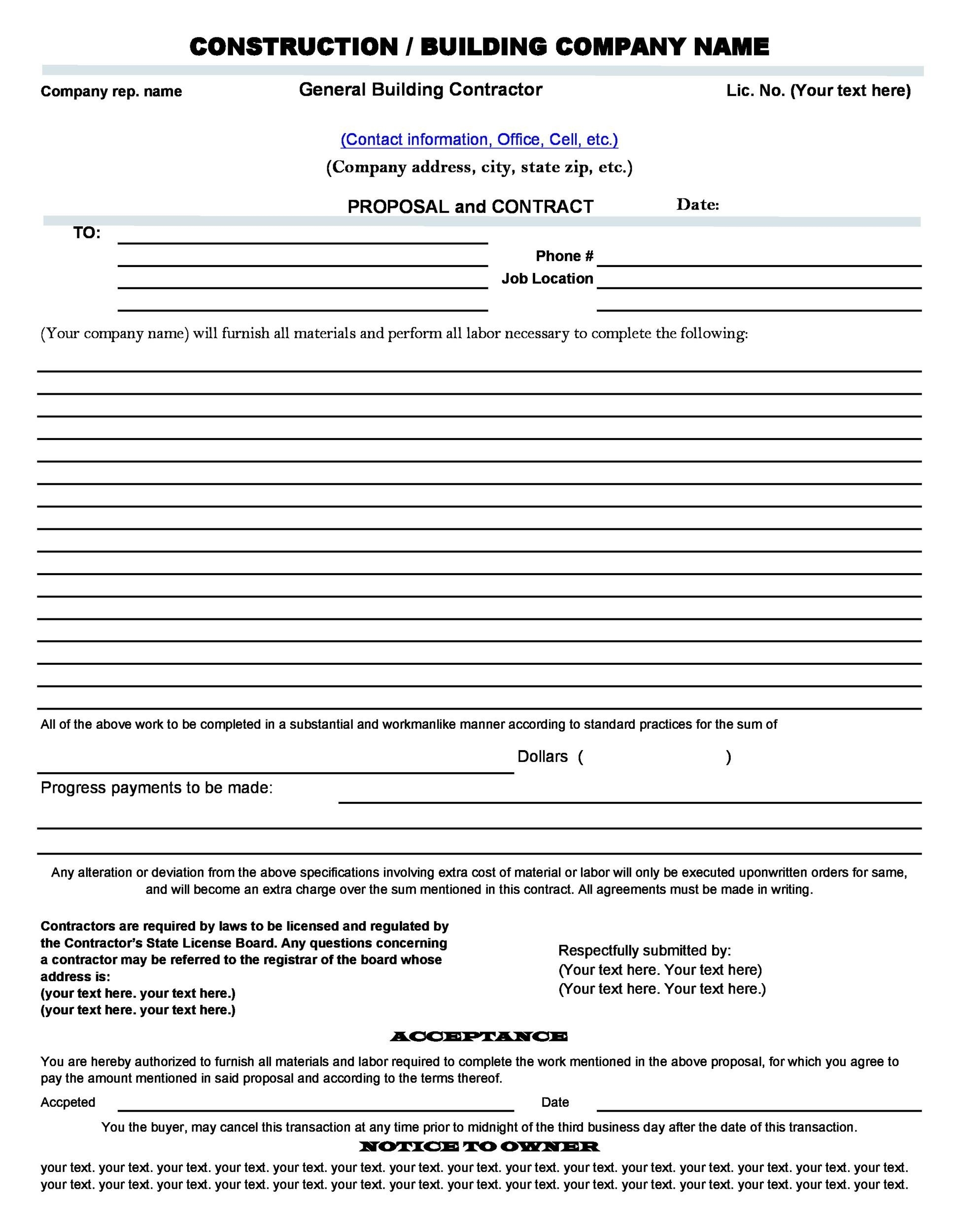 31 Construction Proposal Template Construction Bid Forms 31 Construction Proposal Template Construction Bid Forms