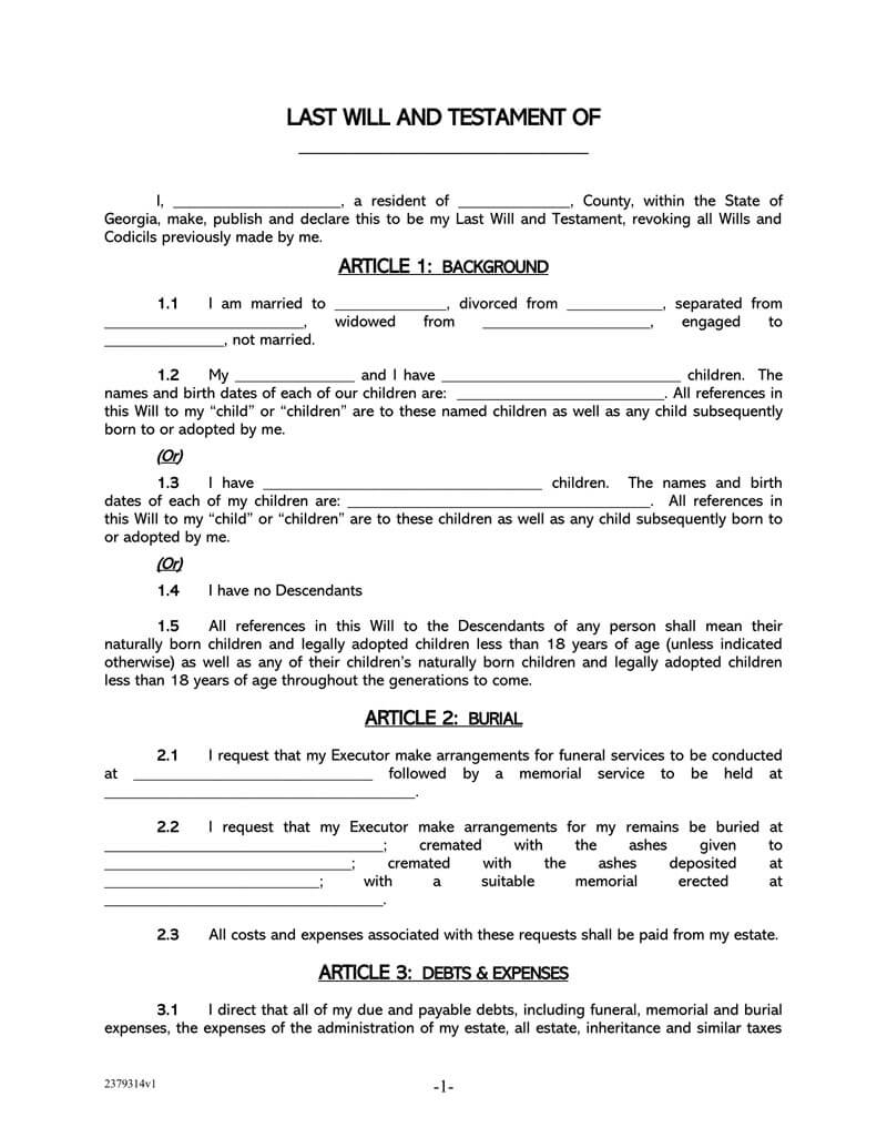 Will Forms Free Printable