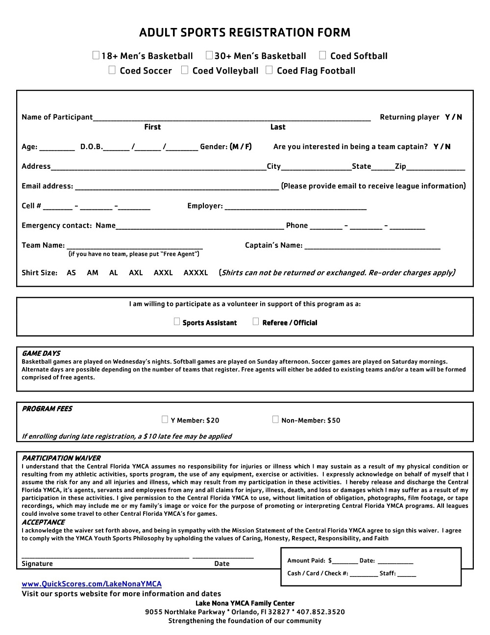 Printable Registration Form Template
