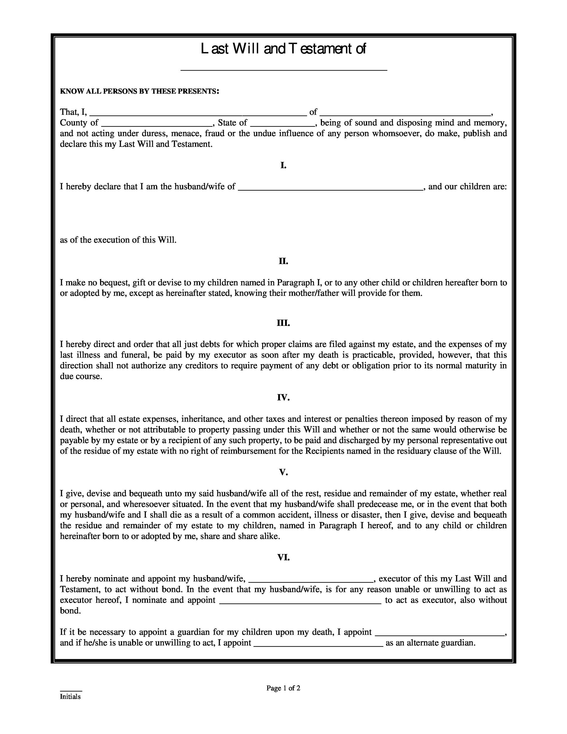 39 Last Will And Testament Forms Templates TemplateLab 39 Last Will And Testament Forms Templates TemplateLab