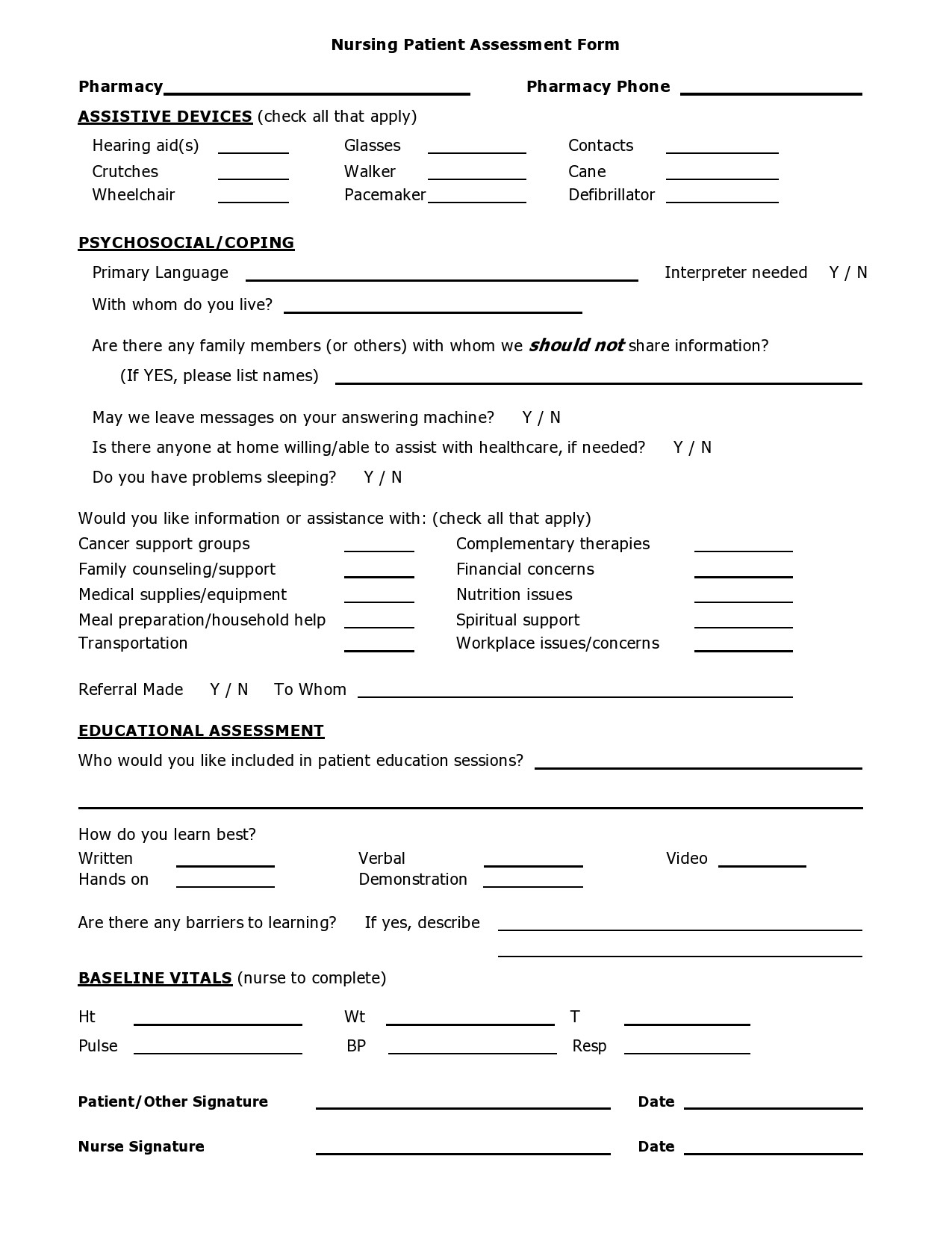 39 Printable Nursing Assessment Forms Examples 39 Printable Nursing Assessment Forms Examples