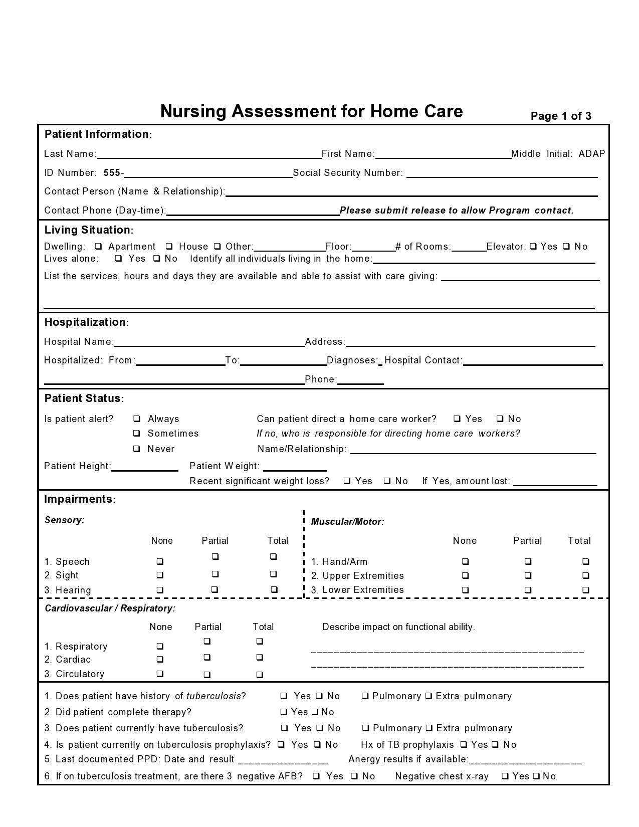 39 Printable Nursing Assessment Forms Examples 39 Printable Nursing Assessment Forms Examples