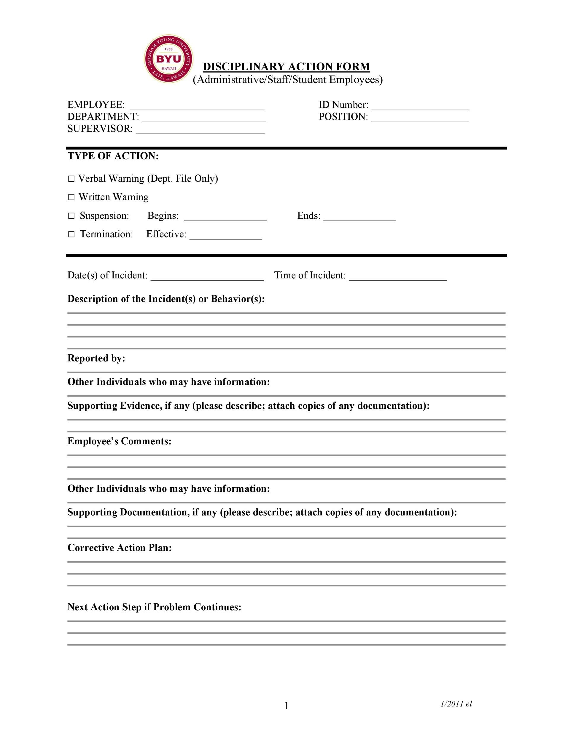 40 Employee Disciplinary Action Forms TemplateLab 40 Employee Disciplinary Action Forms TemplateLab