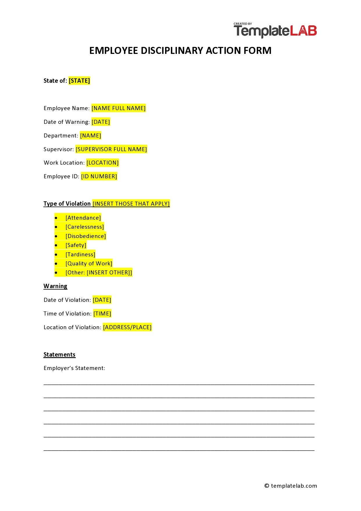 Free Printable Employee Disciplinary Forms Free Printable Employee Disciplinary Forms