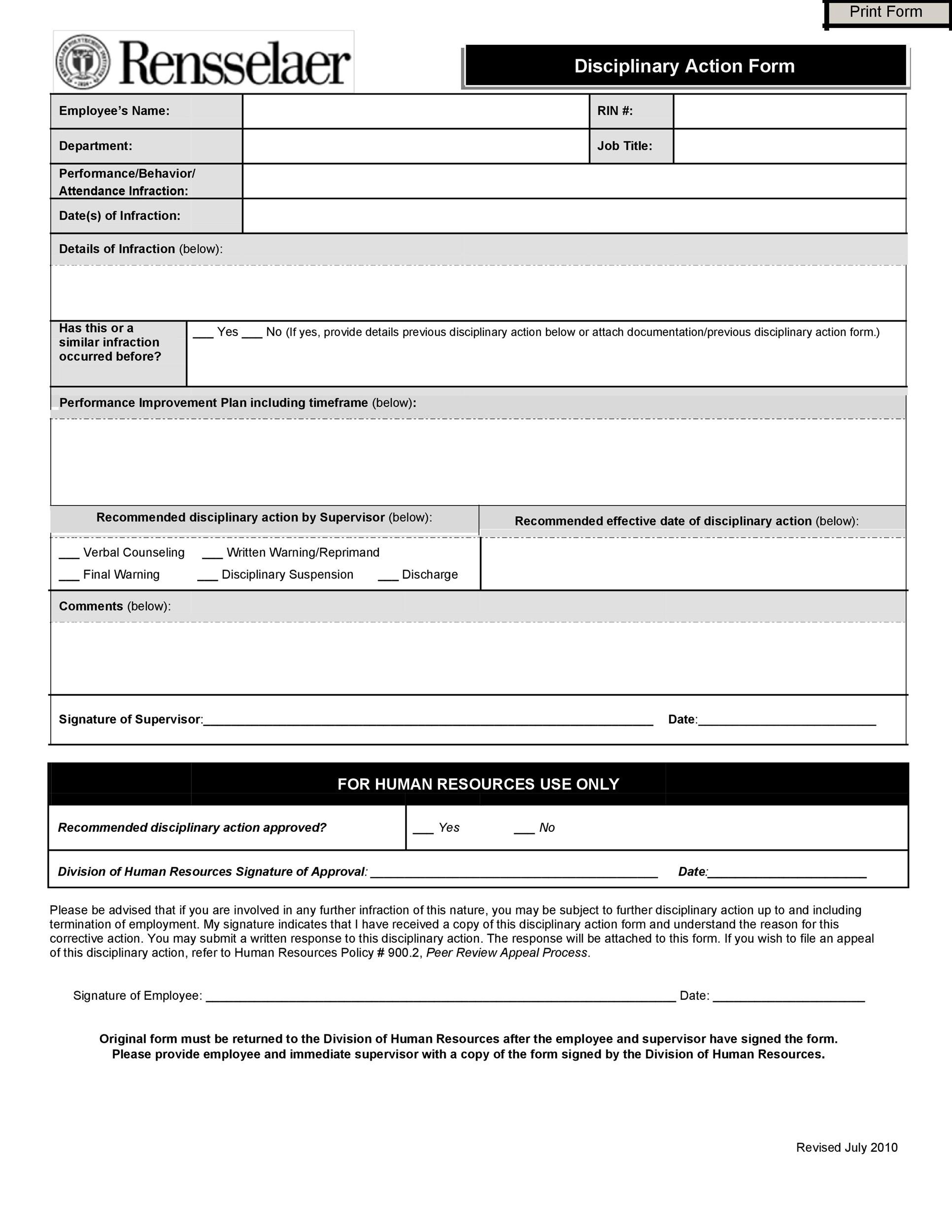 40 Employee Disciplinary Action Forms TemplateLab