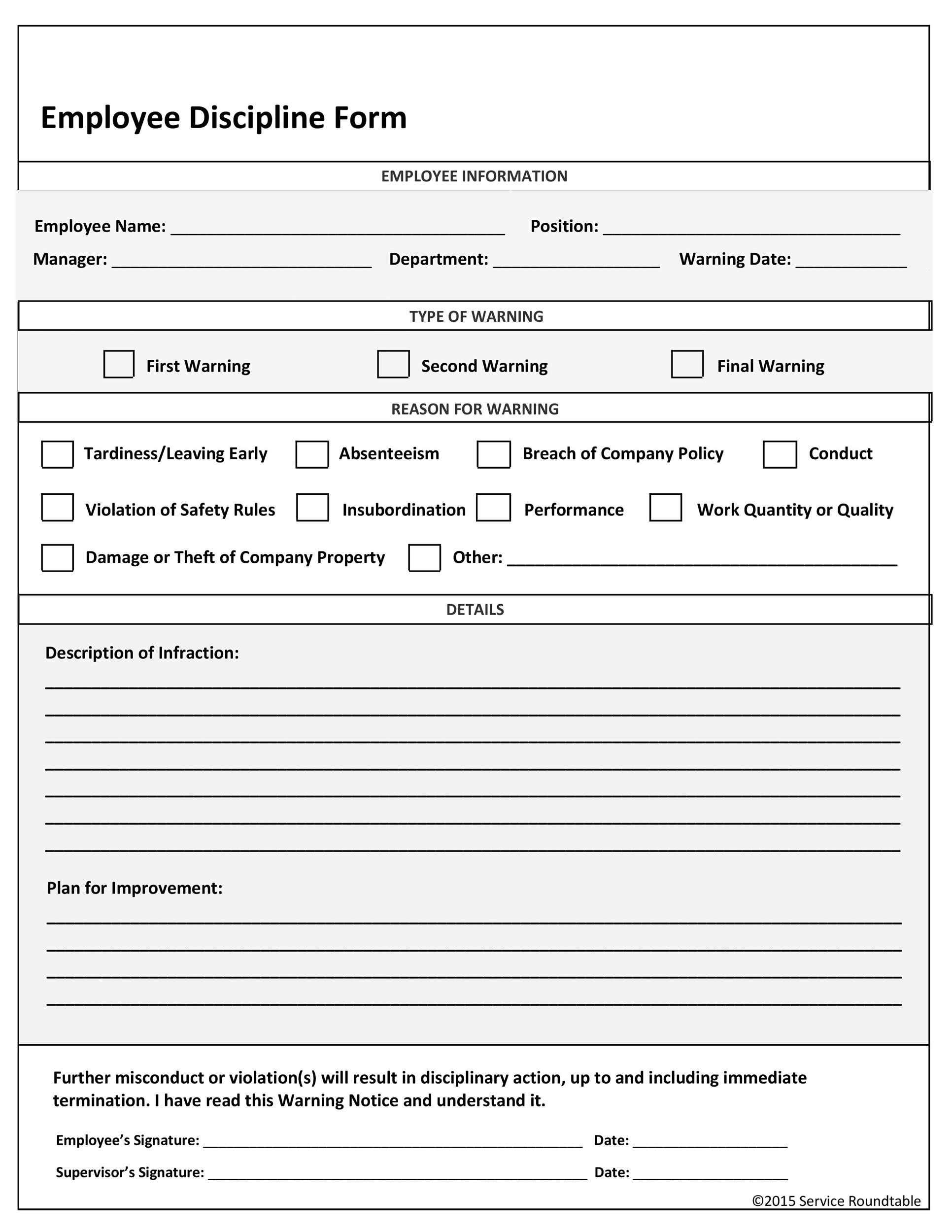 40 Employee Disciplinary Action Forms TemplateLab 40 Employee Disciplinary Action Forms TemplateLab