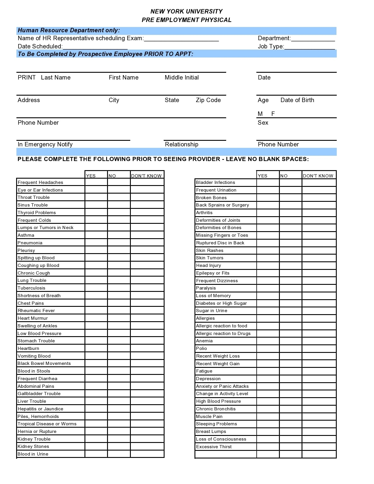 Generic Printable Tb Test Form