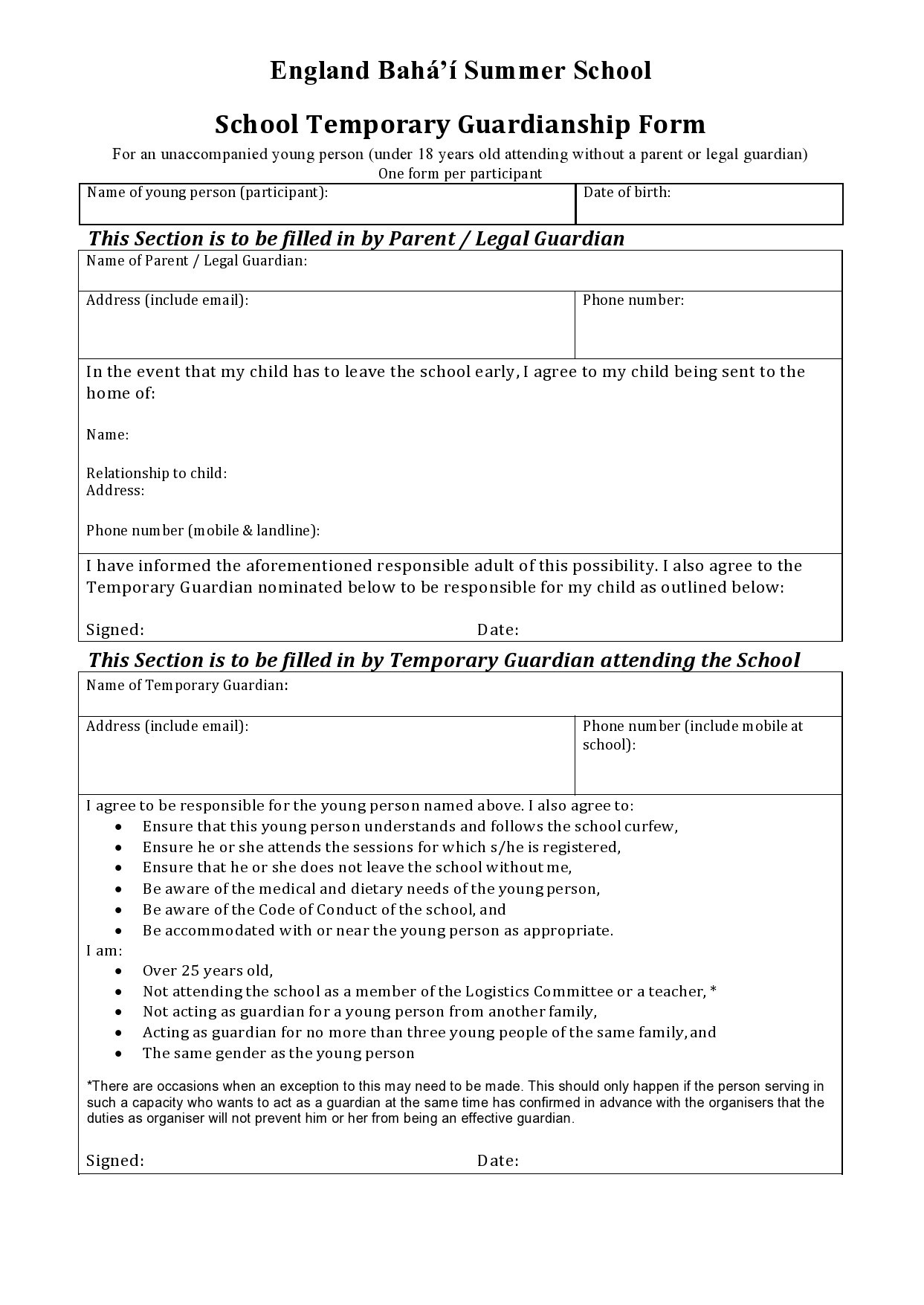 40 Printable Temporary Guardianship Forms All States 