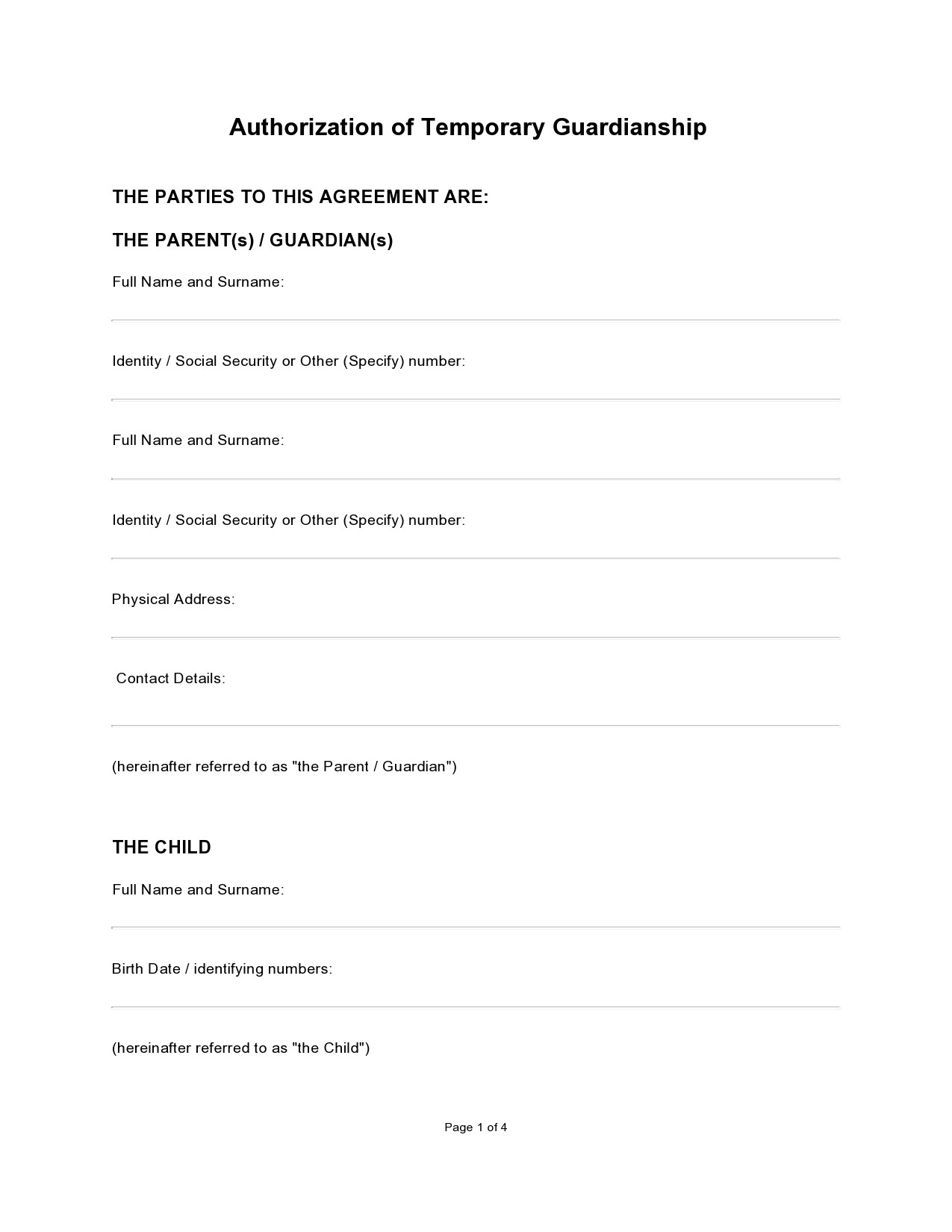 40 Printable Temporary Guardianship Forms All States 