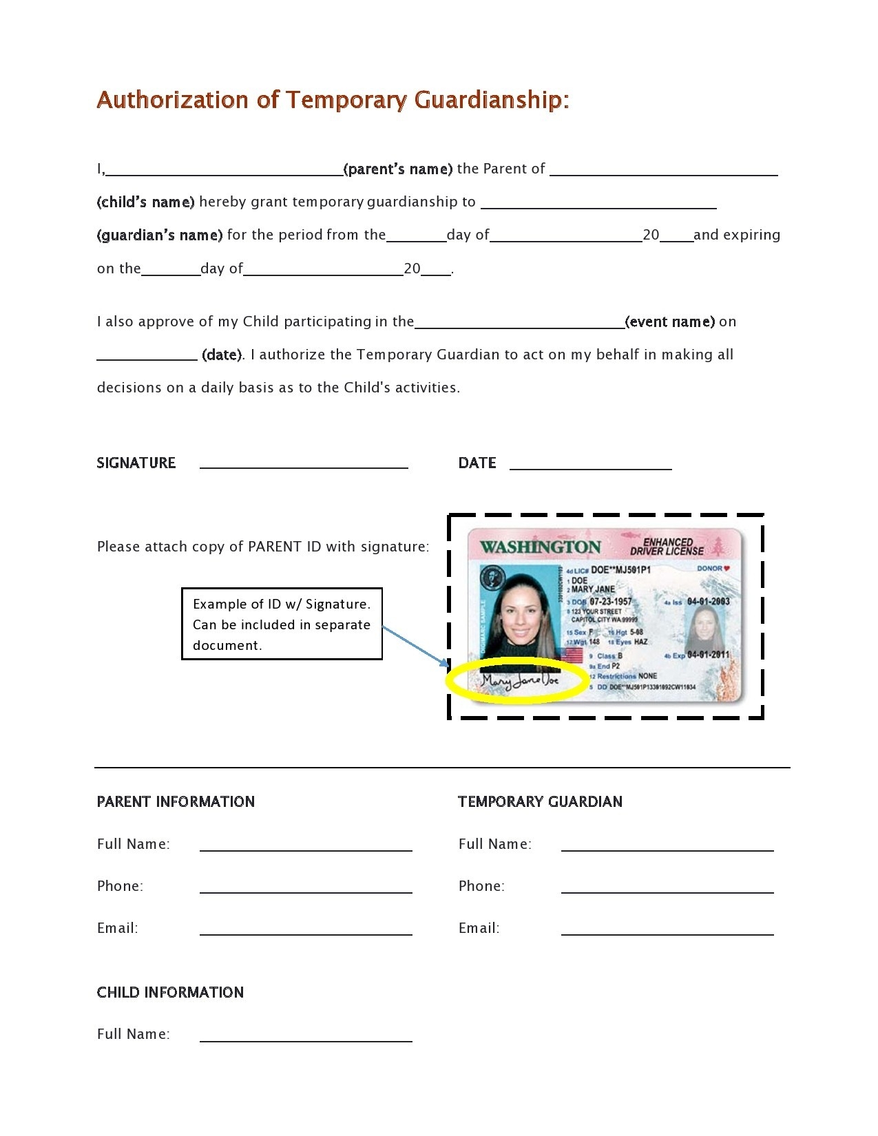 Printable Temporary Guardianship Forms
