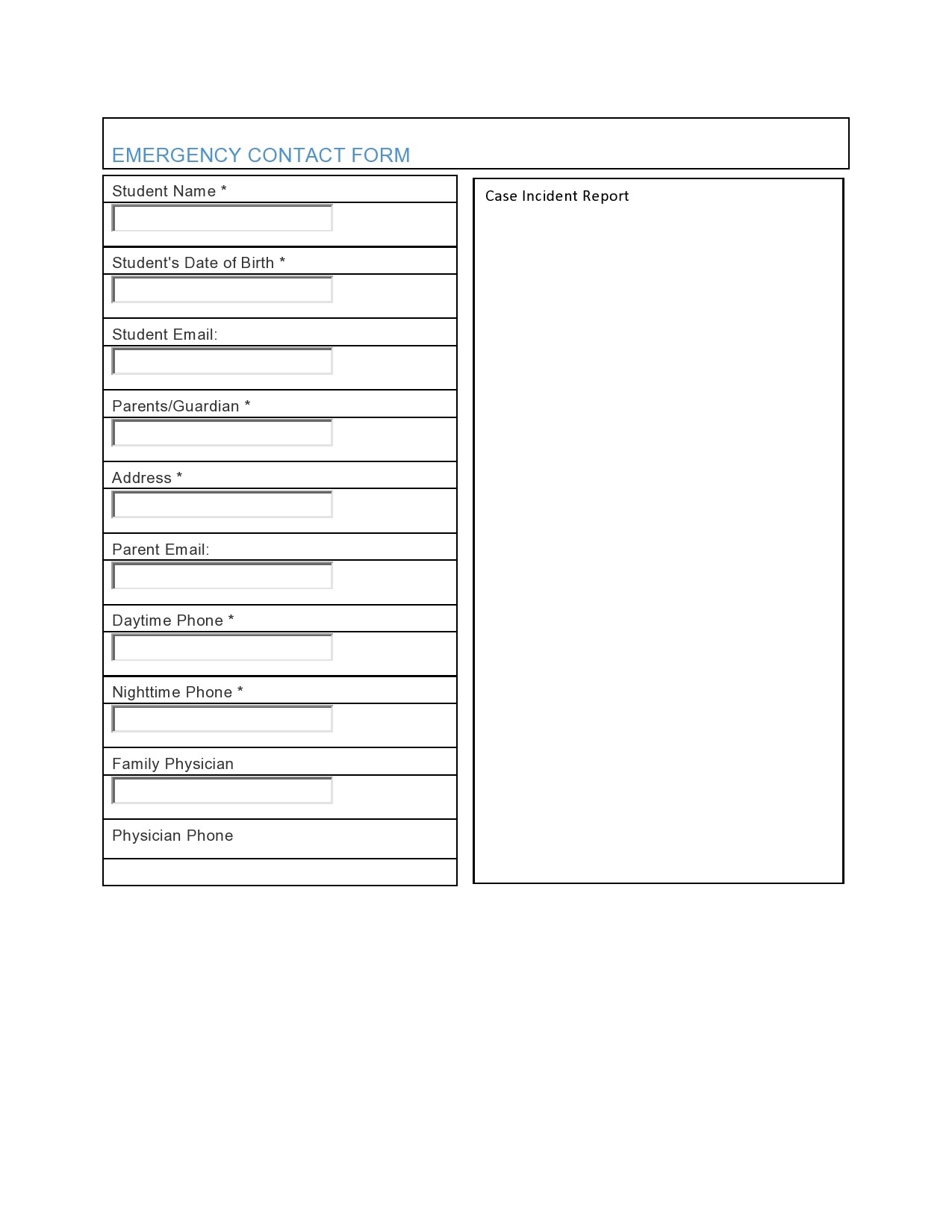 Daycare Emergency Card Printable Forms Daycare Emergency Card Printable Forms