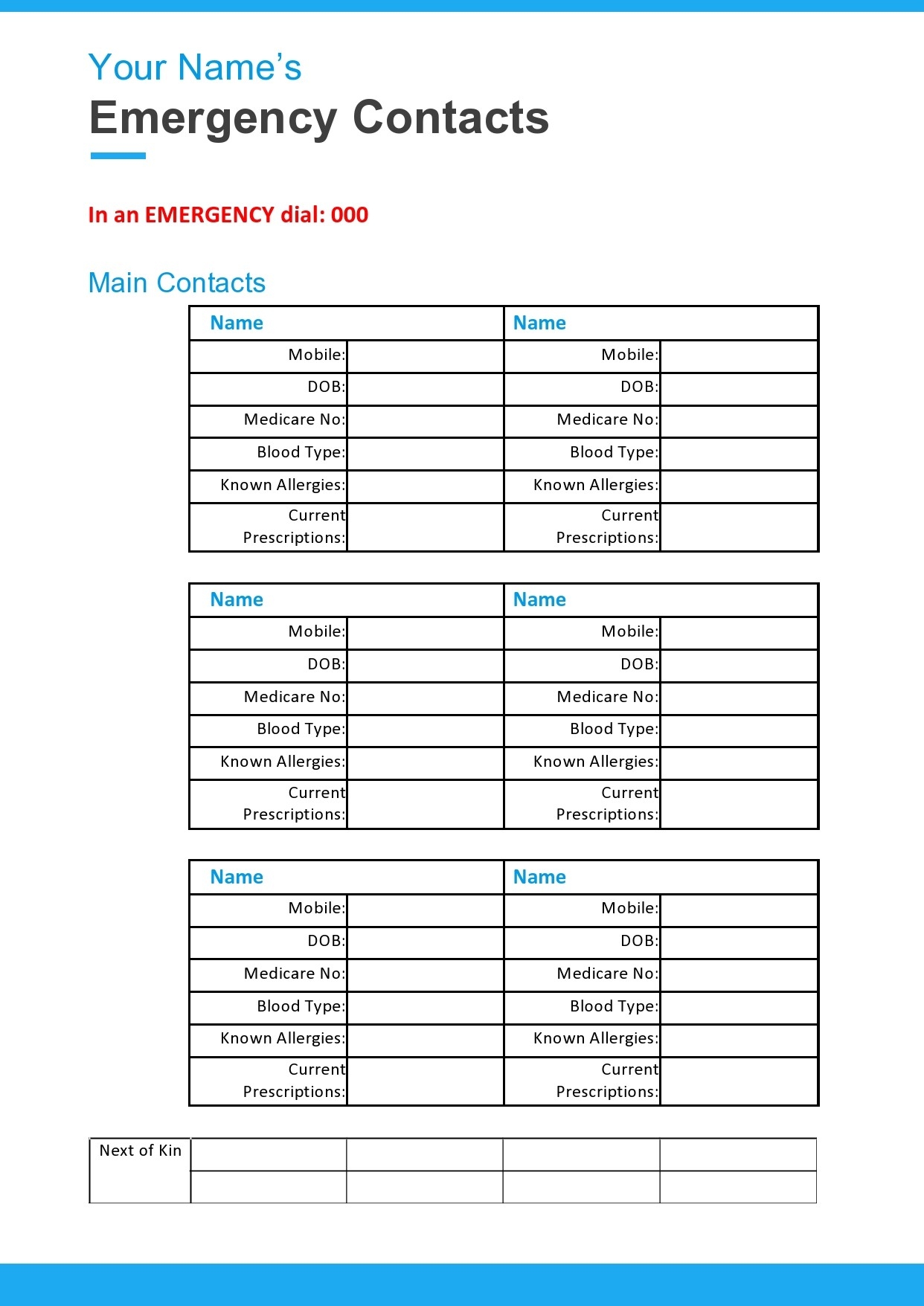 Free Printable Emergency Contact Form