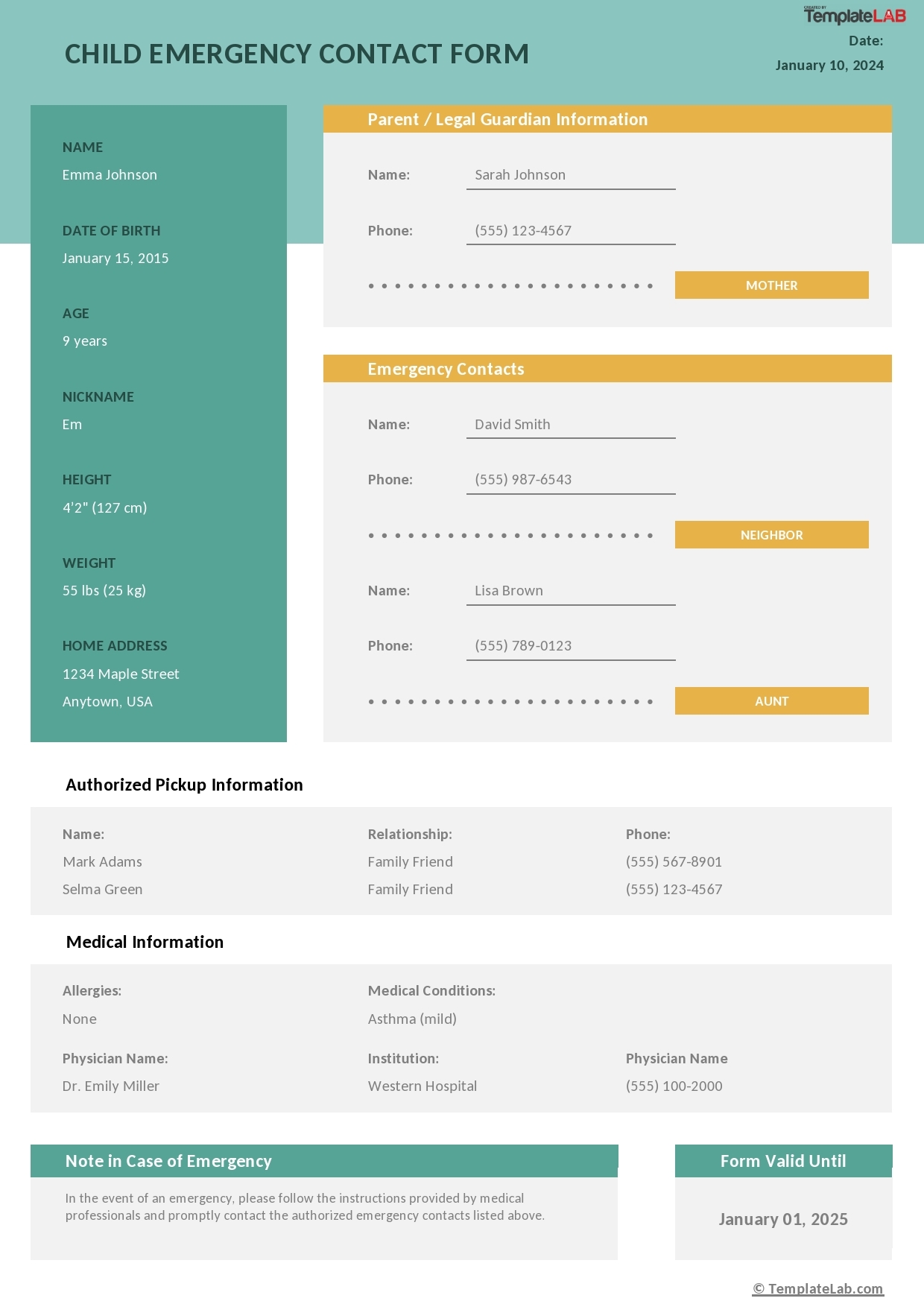 42 Printable Emergency Contact Forms 100 Free 42 Printable Emergency Contact Forms 100 Free