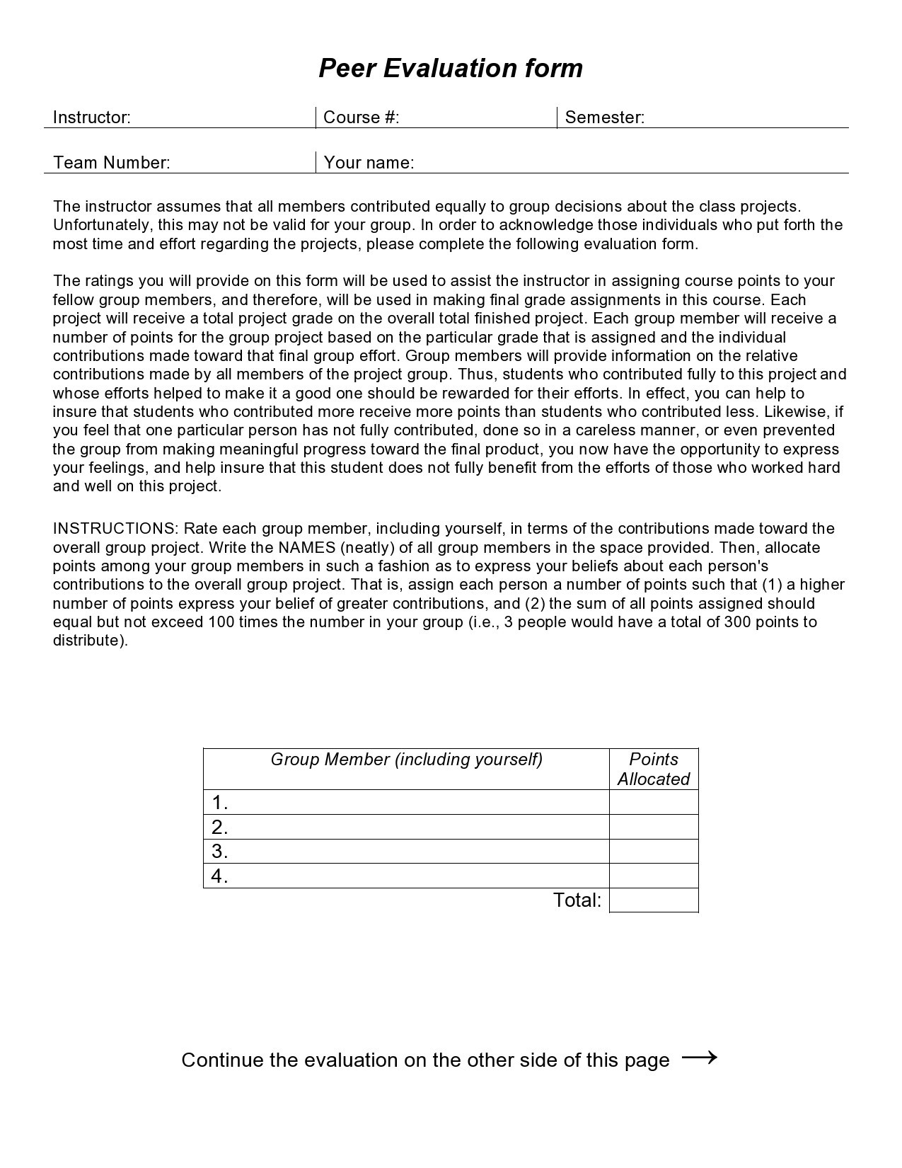 43 Great Peer Evaluation Forms Group Review TemplateLab