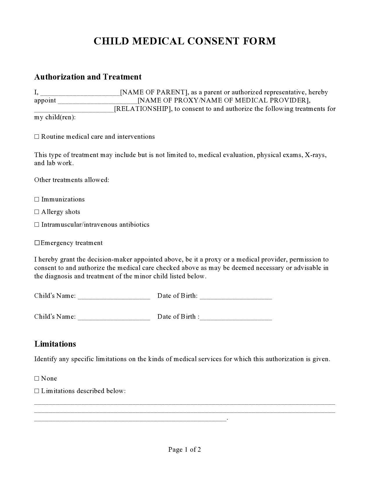 Printable Medical Release Form