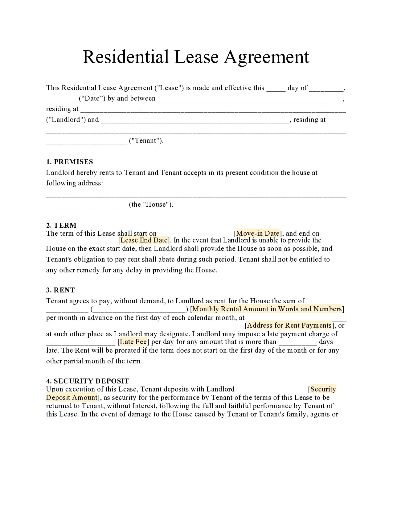 Printable Lease Forms