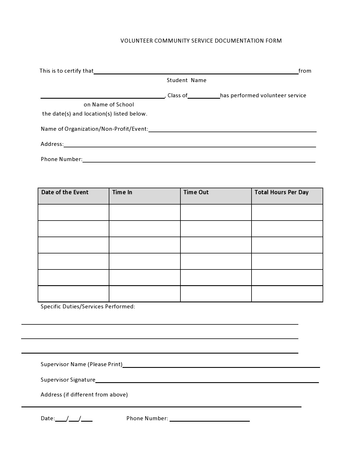 44 Printable Community Service Forms MS Word TemplateLab 44 Printable Community Service Forms MS Word TemplateLab