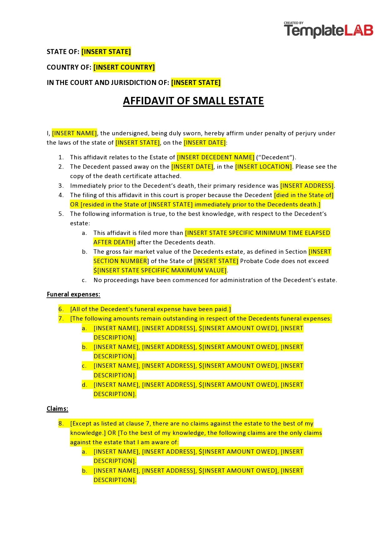 44 Useful Small Estate Affidavit Forms Printable Free 