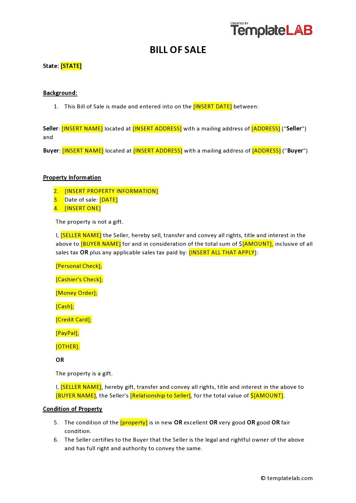 45 Printable Bill Of Sale Templates Free Word PDF 