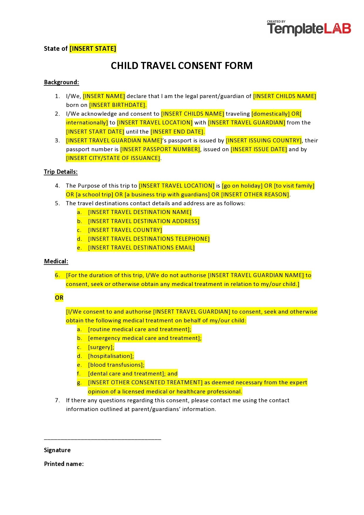 Free Printable Child Travel Consent Form