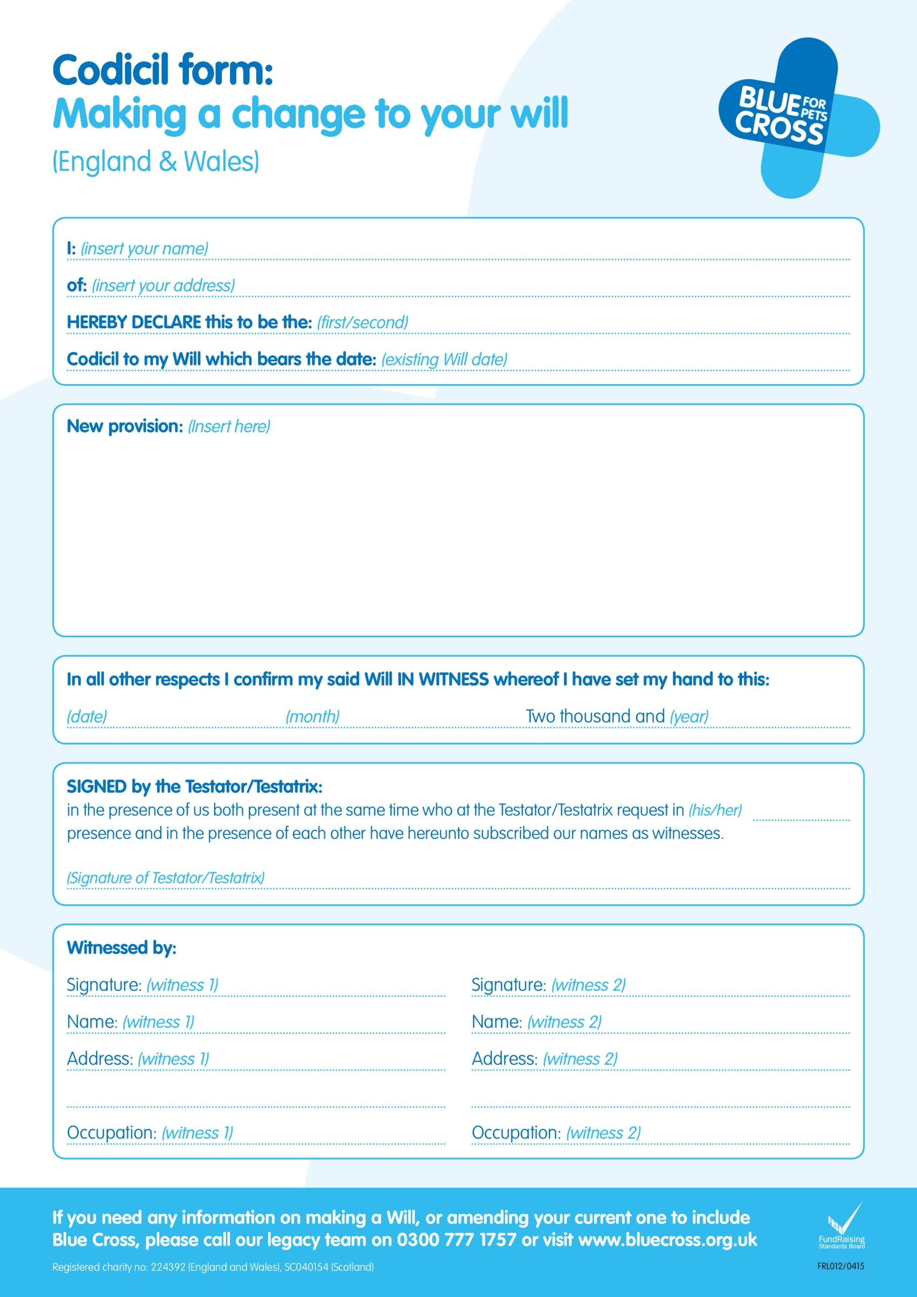 46 Free Codicil To Will Forms Templates TemplateLab